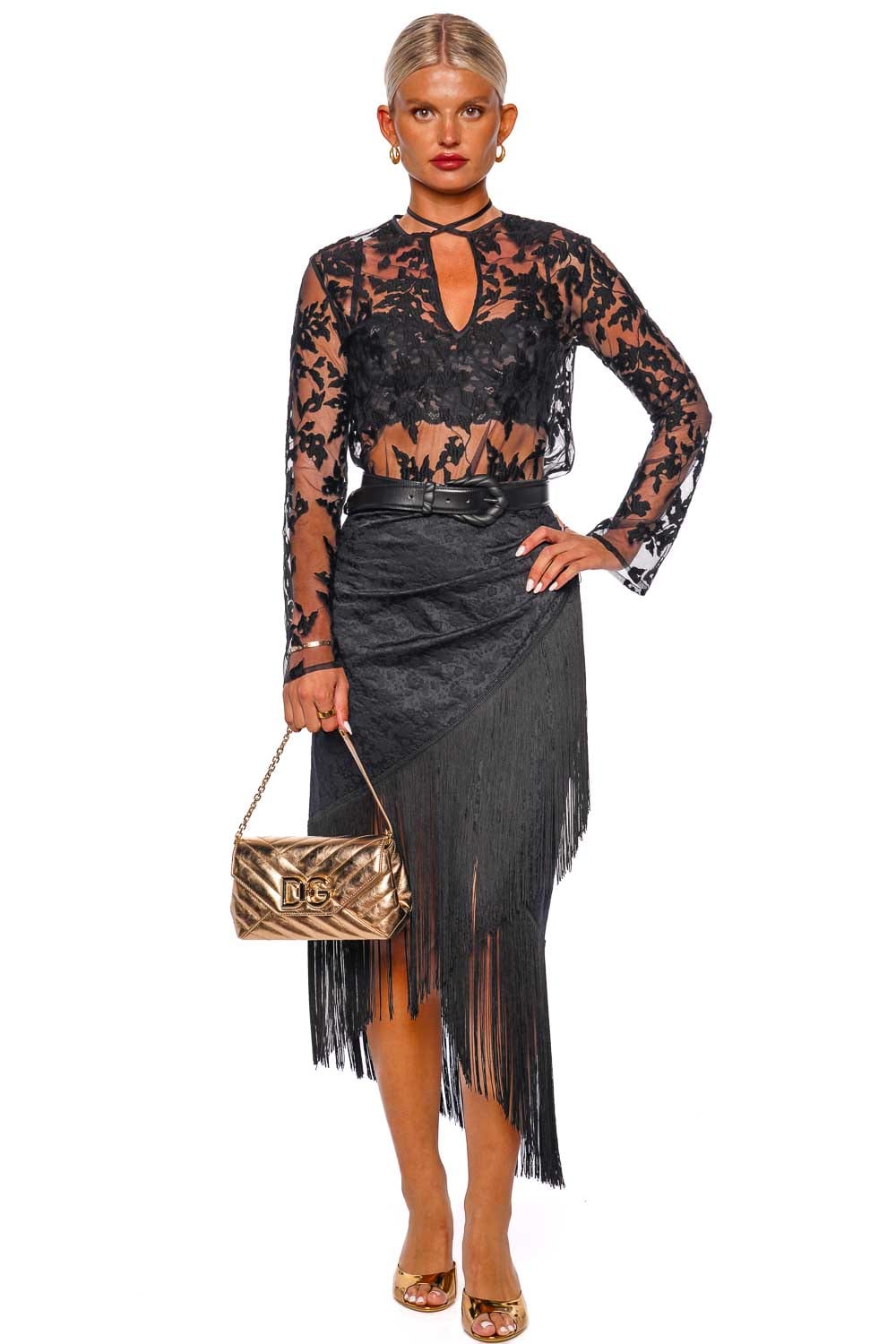 Silvia Tcherassi Natalia Black Fringed Midi Skirt