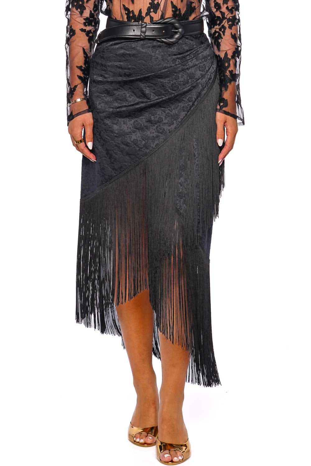 Silvia Tcherassi Natalia Black Fringed Midi Skirt