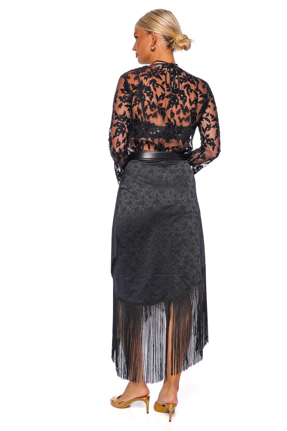 Silvia Tcherassi Natalia Black Fringed Midi Skirt