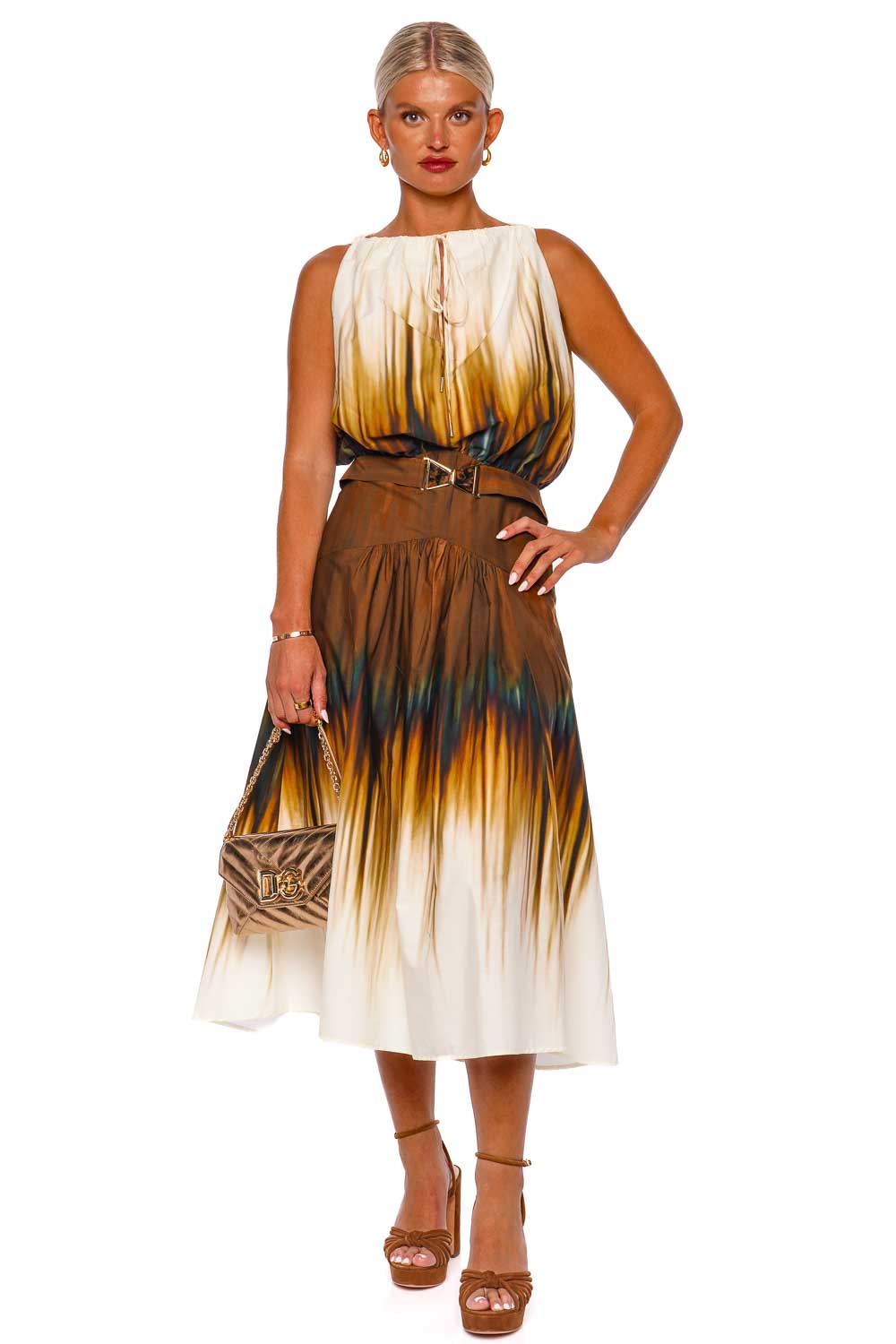 Silvia Tcherassi Berta Sleeveless Belted Midi Dress