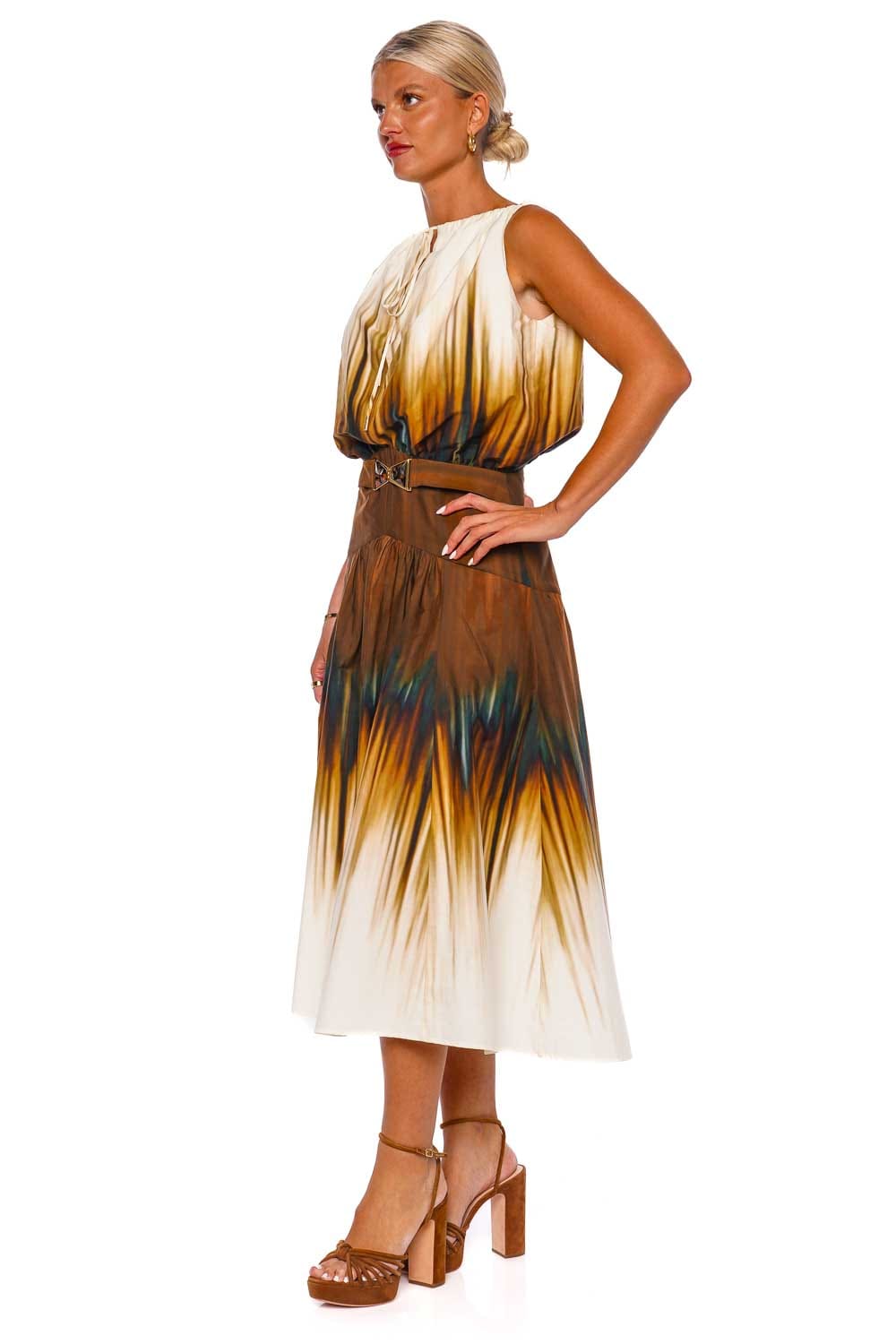 Silvia Tcherassi Berta Sleeveless Belted Midi Dress