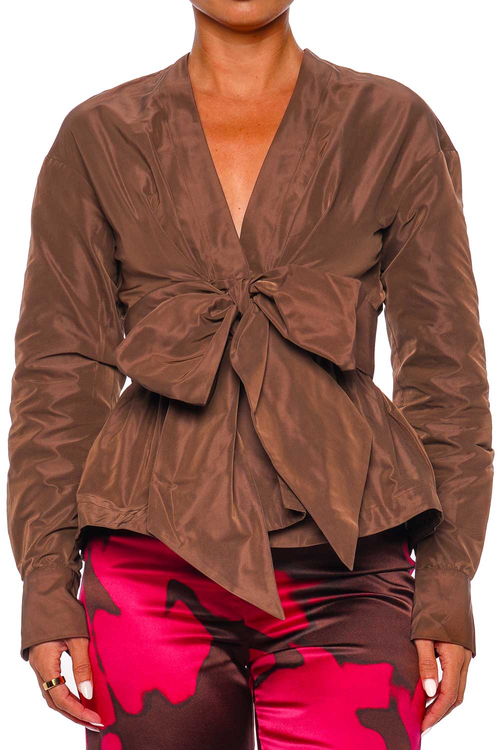 Silvia Tcherassi Saanvi Brown Belted Peplum Blouse