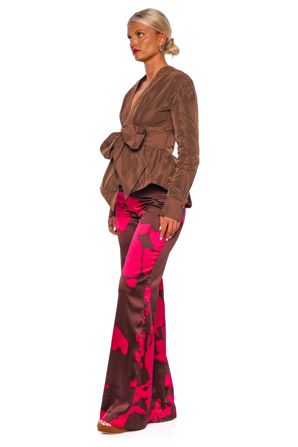 Silvia Tcherassi Saanvi Brown Belted Peplum Blouse