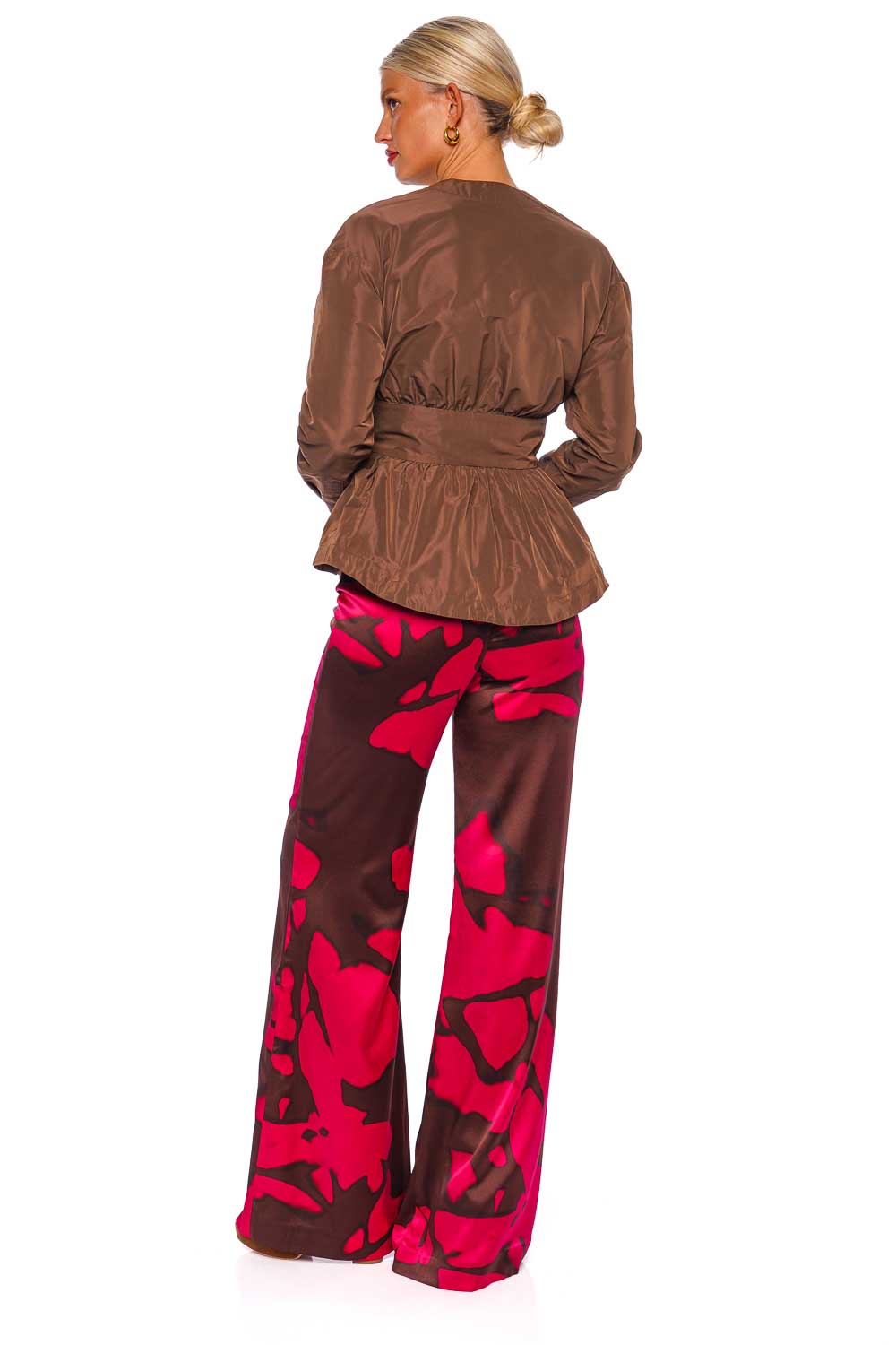 Silvia Tcherassi Saanvi Brown Belted Peplum Blouse