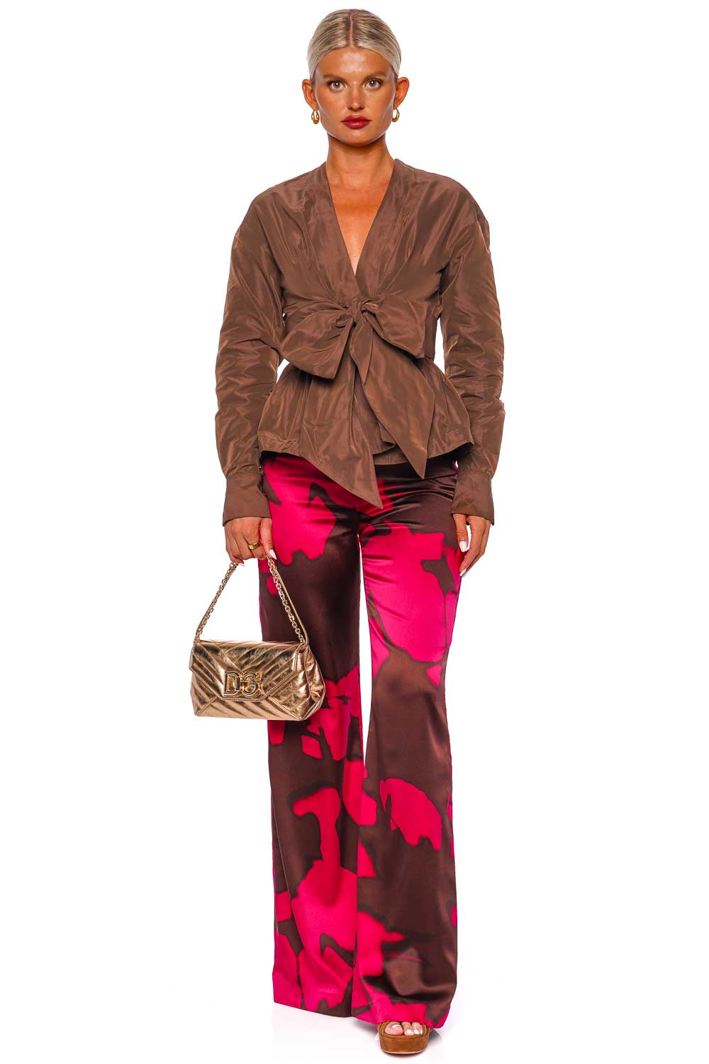 Silvia Tcherassi Saanvi Brown Belted Peplum Blouse