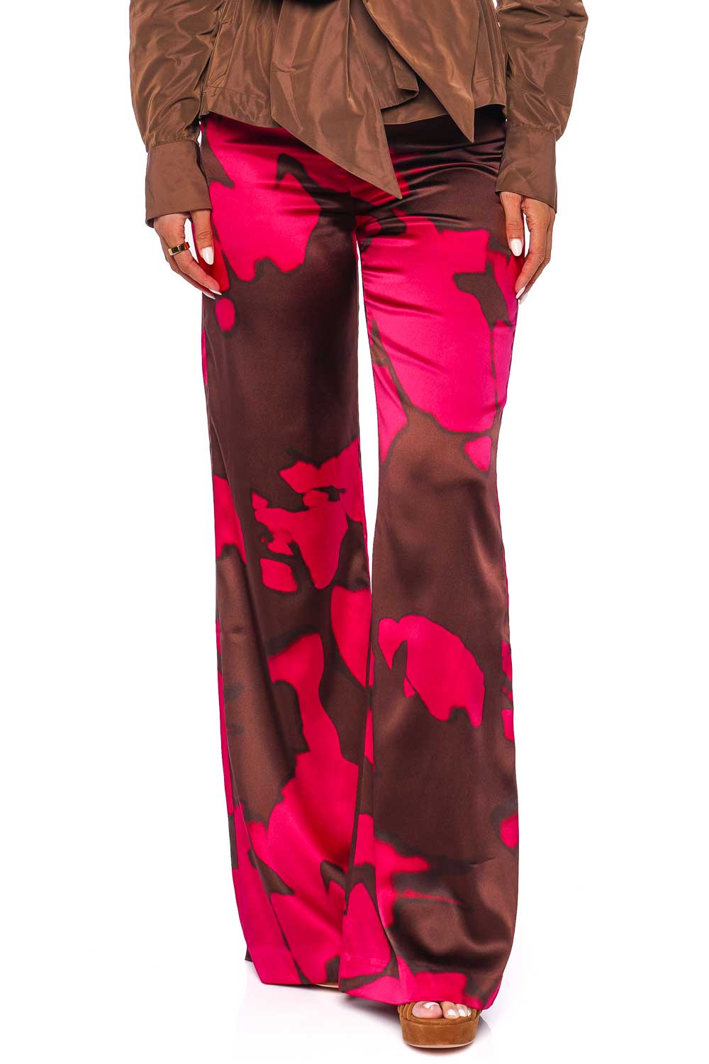 Silvia Tcherassi Andie Fuchsia Printed Silk Wide Leg Pants