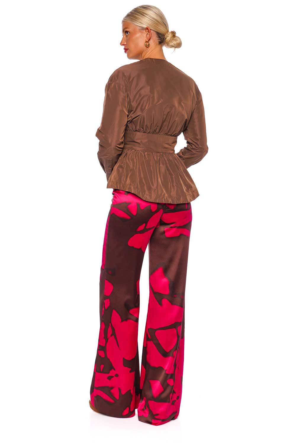 Silvia Tcherassi Andie Fuchsia Printed Silk Wide Leg Pants