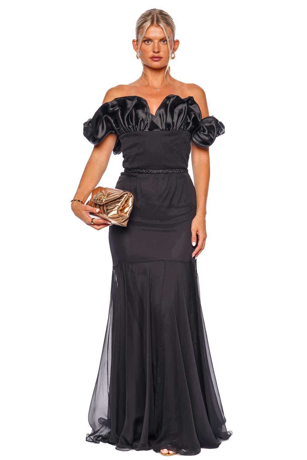 Andres Otalora Anturios Black Off Shoulder Maxi Dress