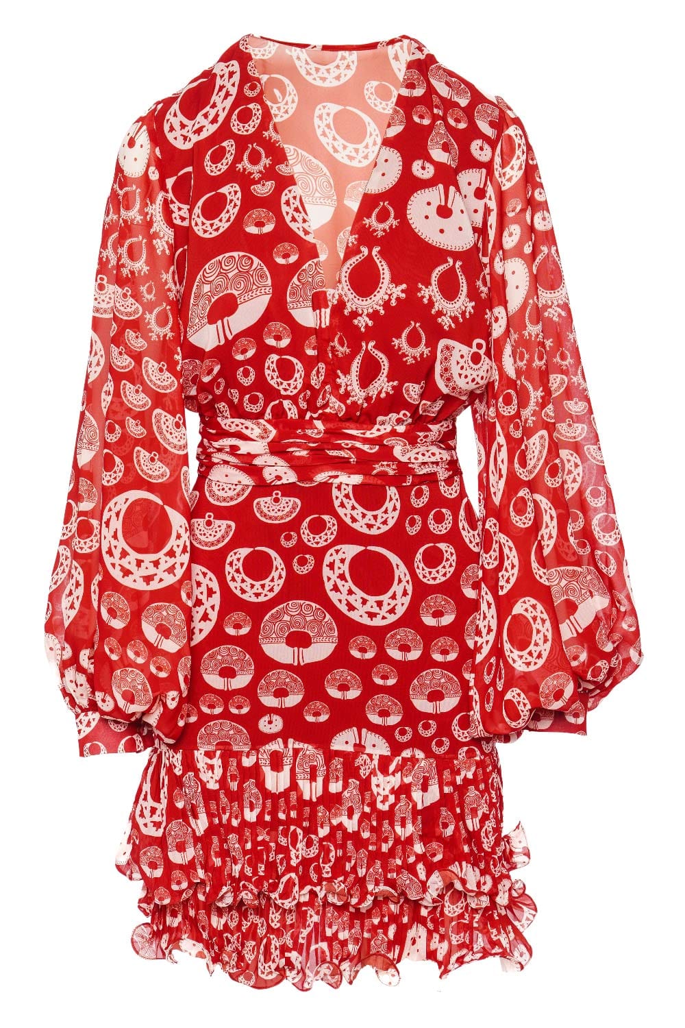 Andres Otalora Indias V Neck Printed Chiffon Mini Dress
