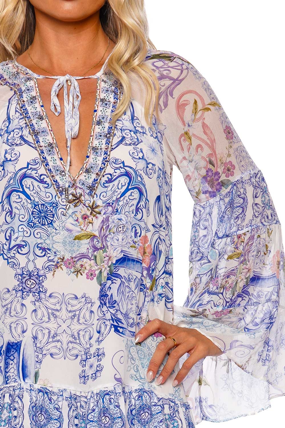 Camilla Paint Me Positano Gathered Panel Mini Dress