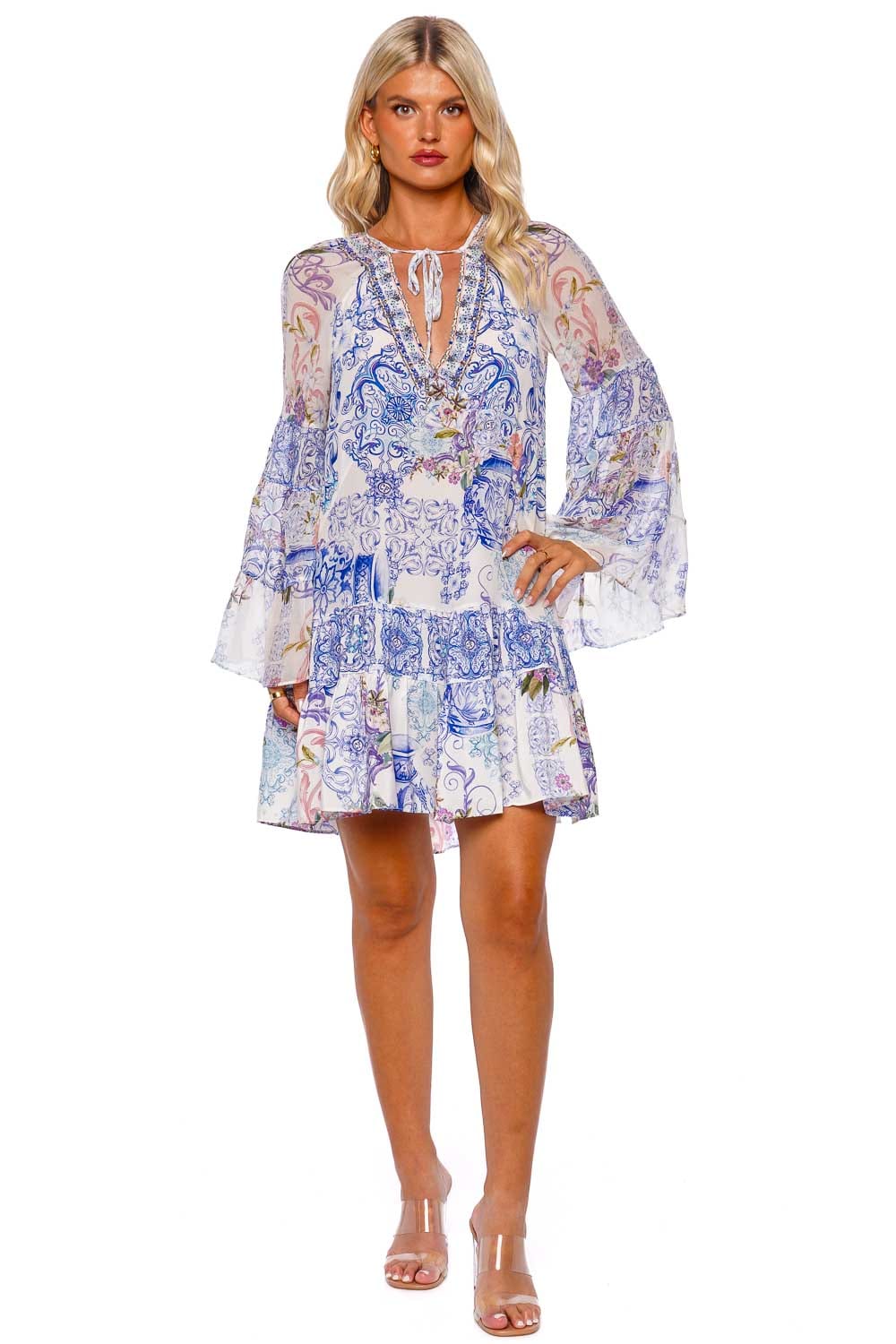 Camilla Paint Me Positano Gathered Panel Mini Dress