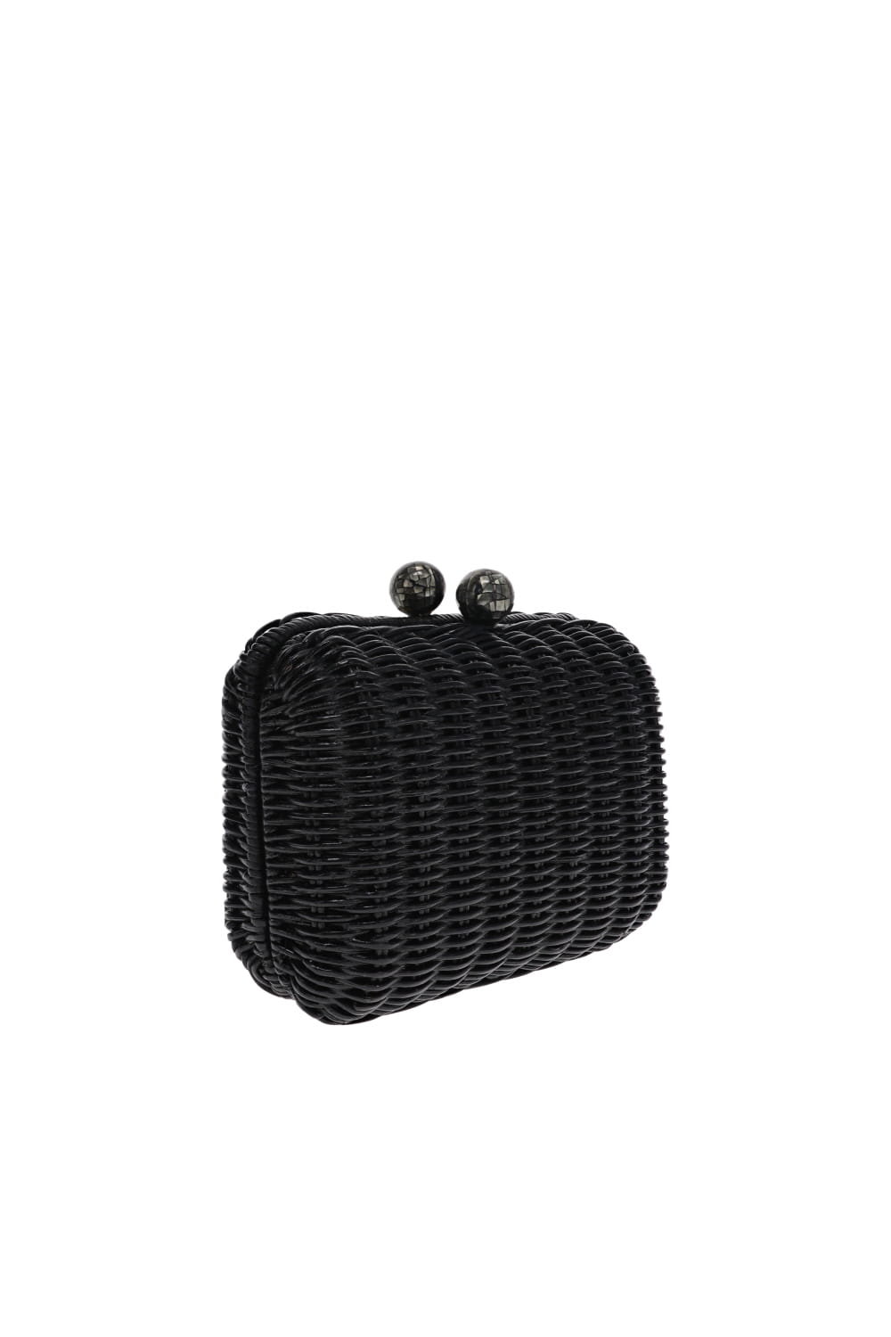 KAYU Grace Black Wicker Straw Clutch