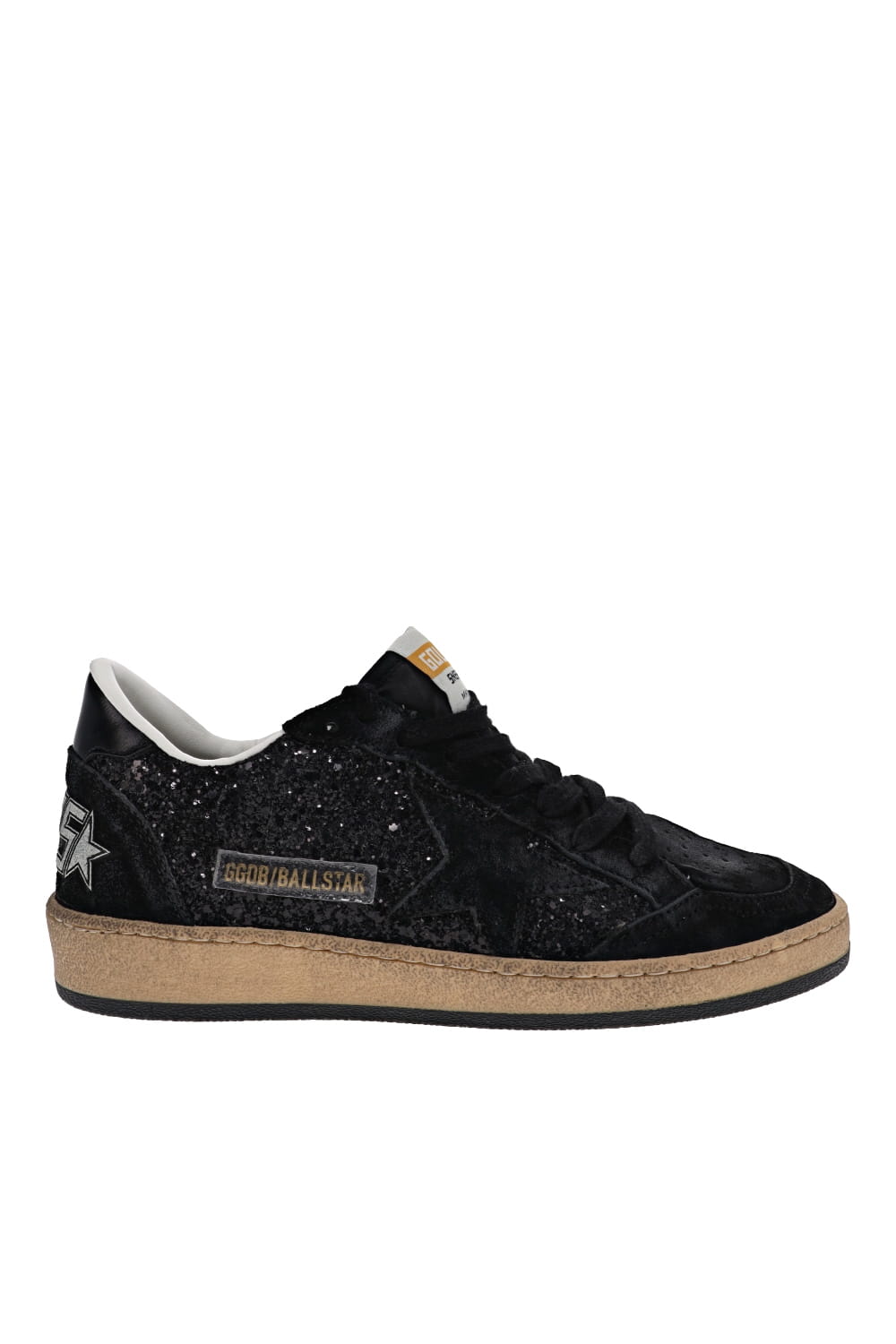Golden Goose Ball Star Black Suede Glitter Low Top Sneakers