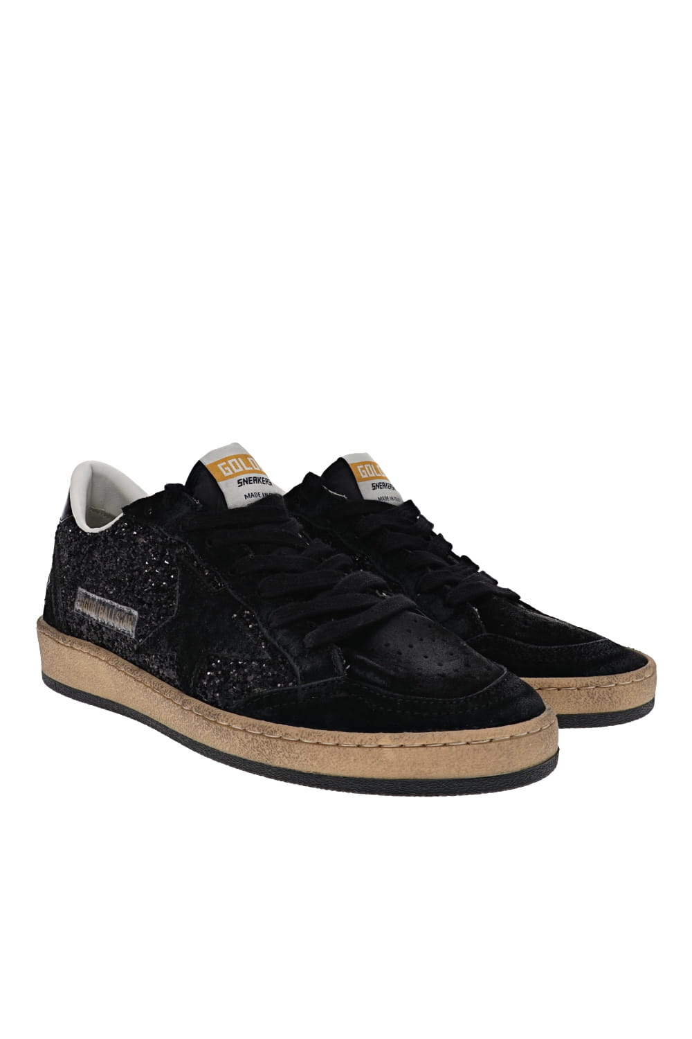 Golden Goose Ball Star Black Suede Glitter Low Top Sneakers