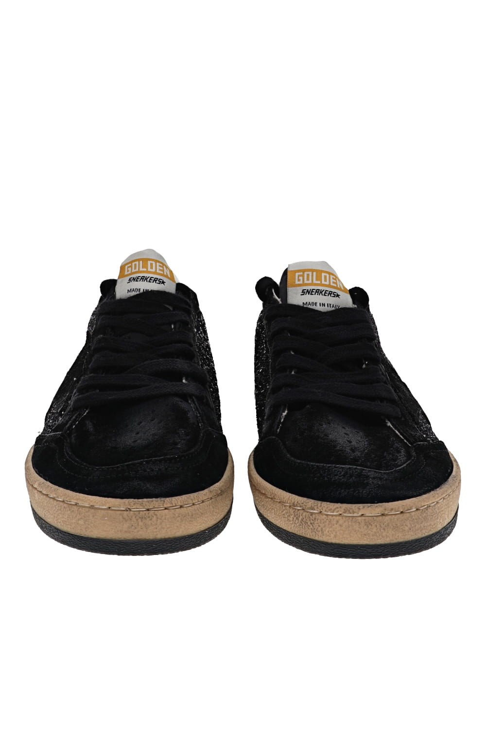 Golden Goose Ball Star Black Suede Glitter Low Top Sneakers