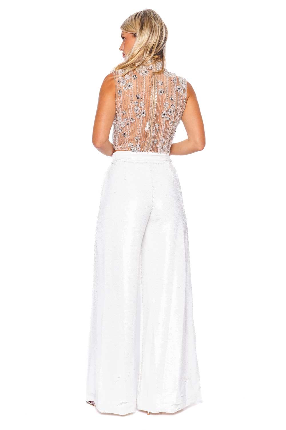 PatBO White Sequin Wide Leg Pant CAL25964US WHITE