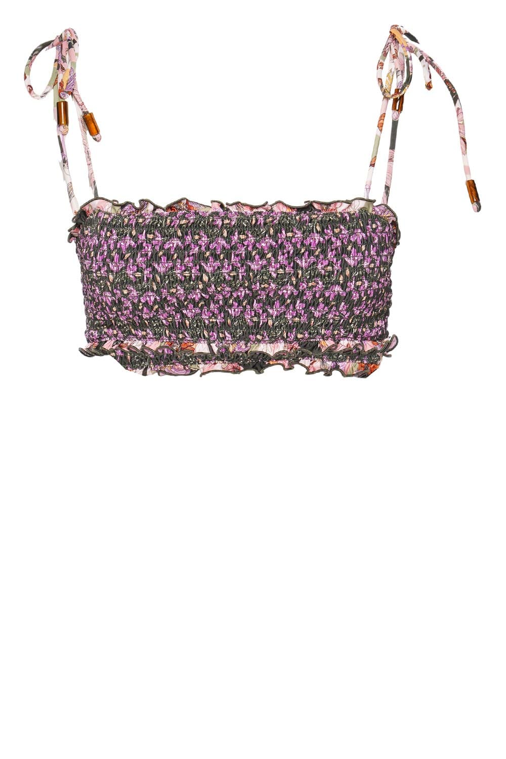Agua Bendita Dalia Vitreo Smocked Bikini Top