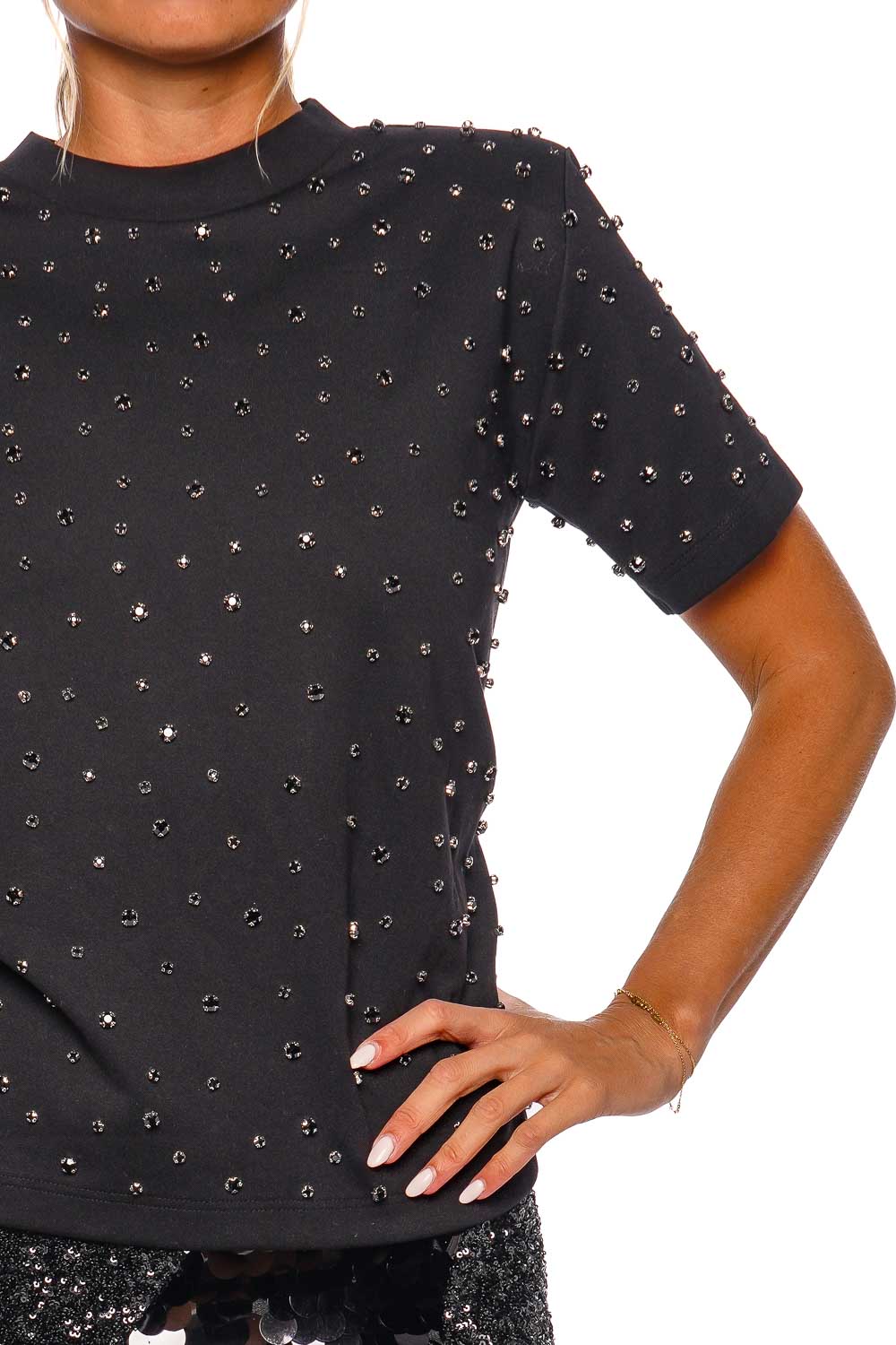 ILA Alicia Black Crystal Embellished Tee