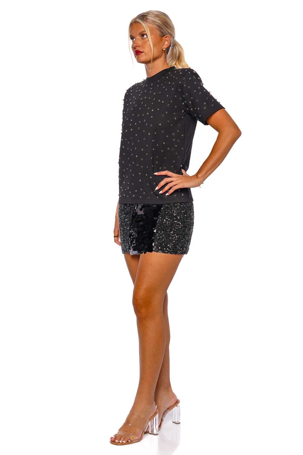 ILA Alicia Black Crystal Embellished Tee