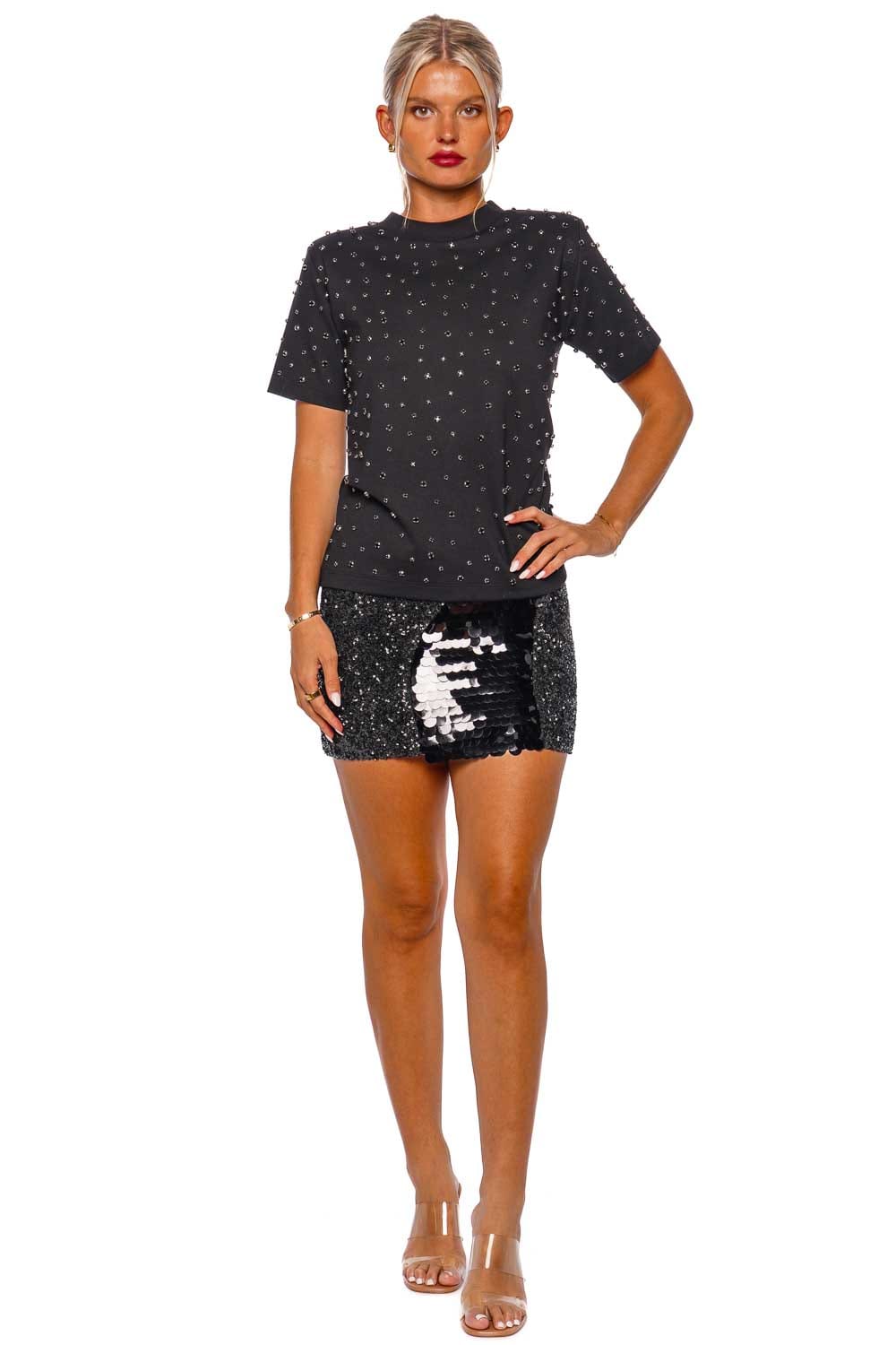 ILA Alicia Black Crystal Embellished Tee