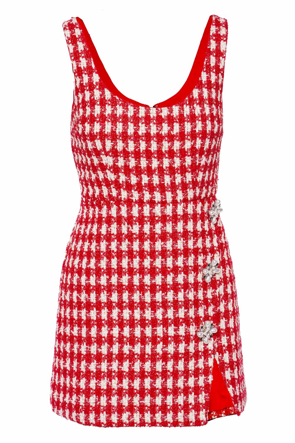 self-portrait Red Check Boucle Mini Dress
