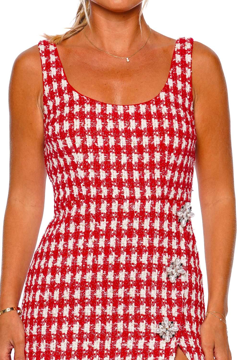 self-portrait RED CHECK BOUCLE MINI DRESS SC23-015S-R Color