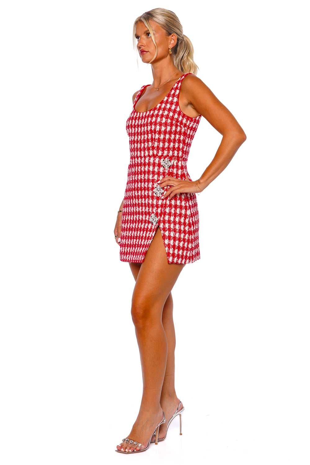 self-portrait RED CHECK BOUCLE MINI DRESS SC23-015S-R Color