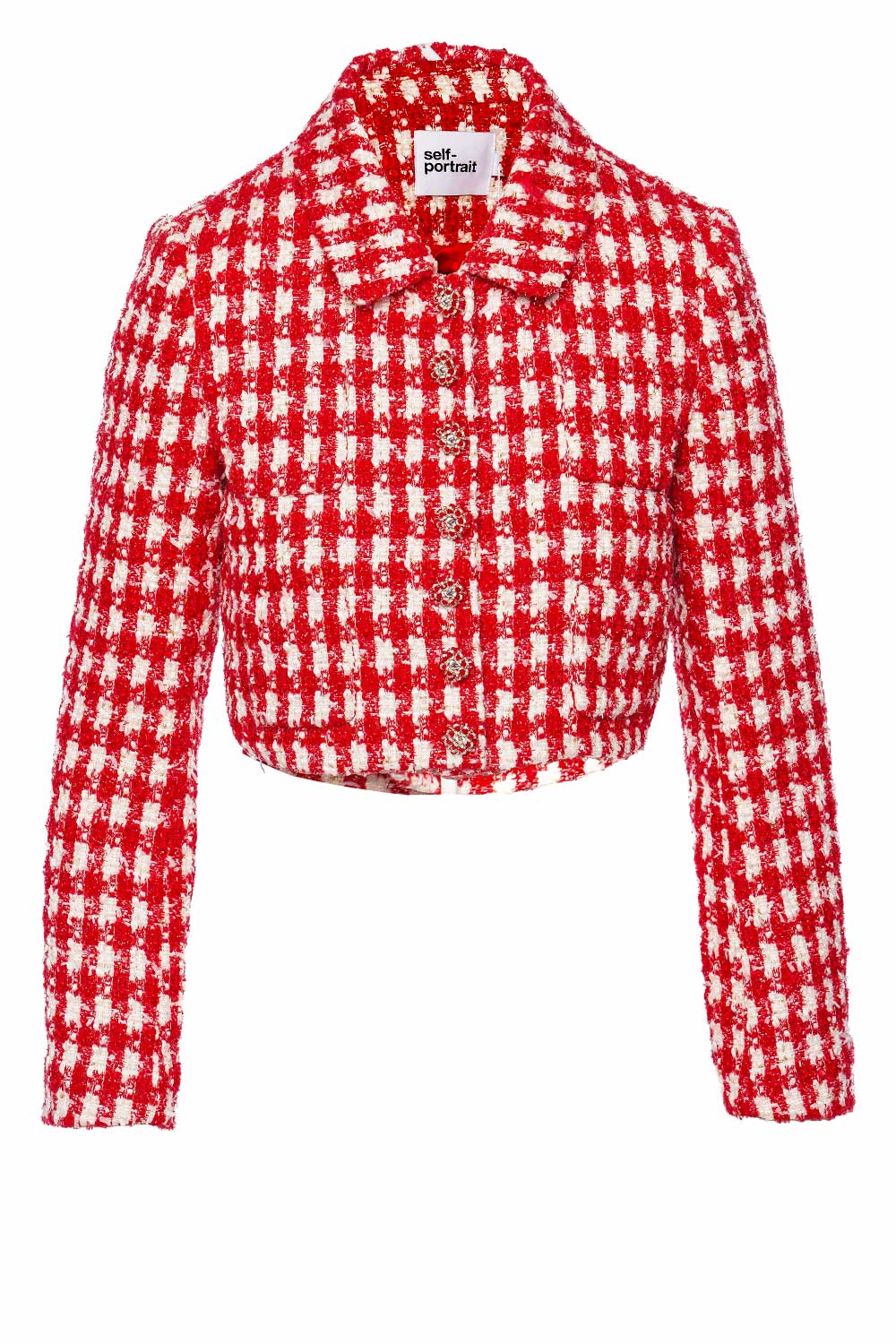 self-portrait Red Check Boucle Cropped Jacket