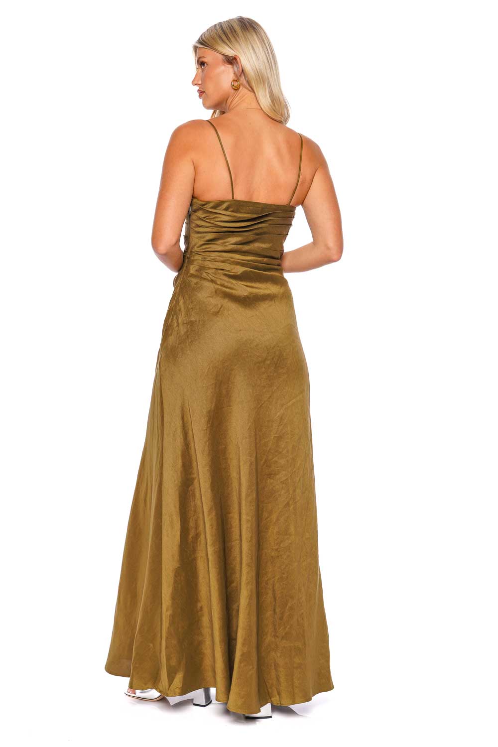 Aje. Clarice Deep Olive Draped Maxi Dress