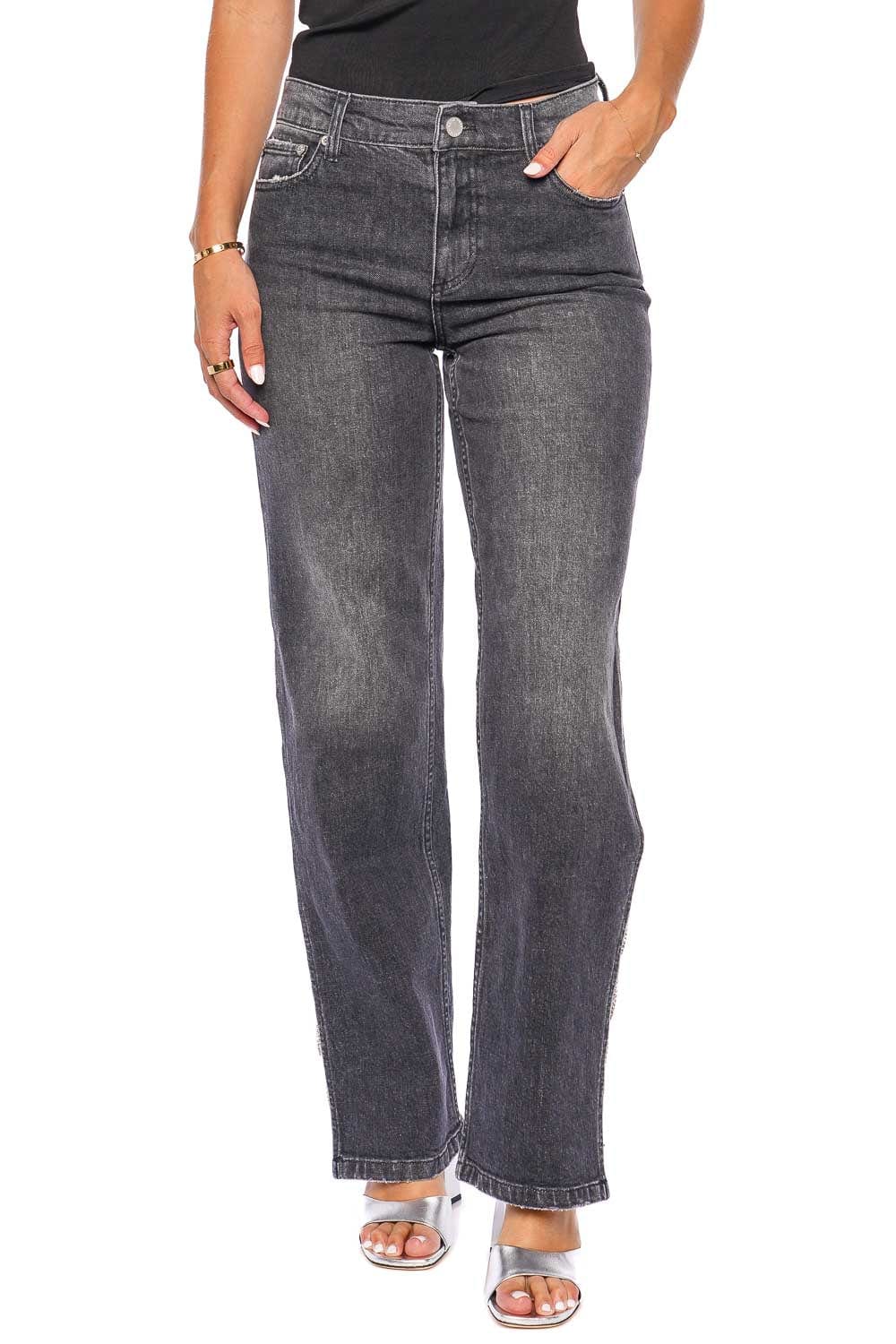 ALICE + OLIVIA Gayle Low Rise Embellished Side Baggy Jean CD957201EMB CHARCOAL