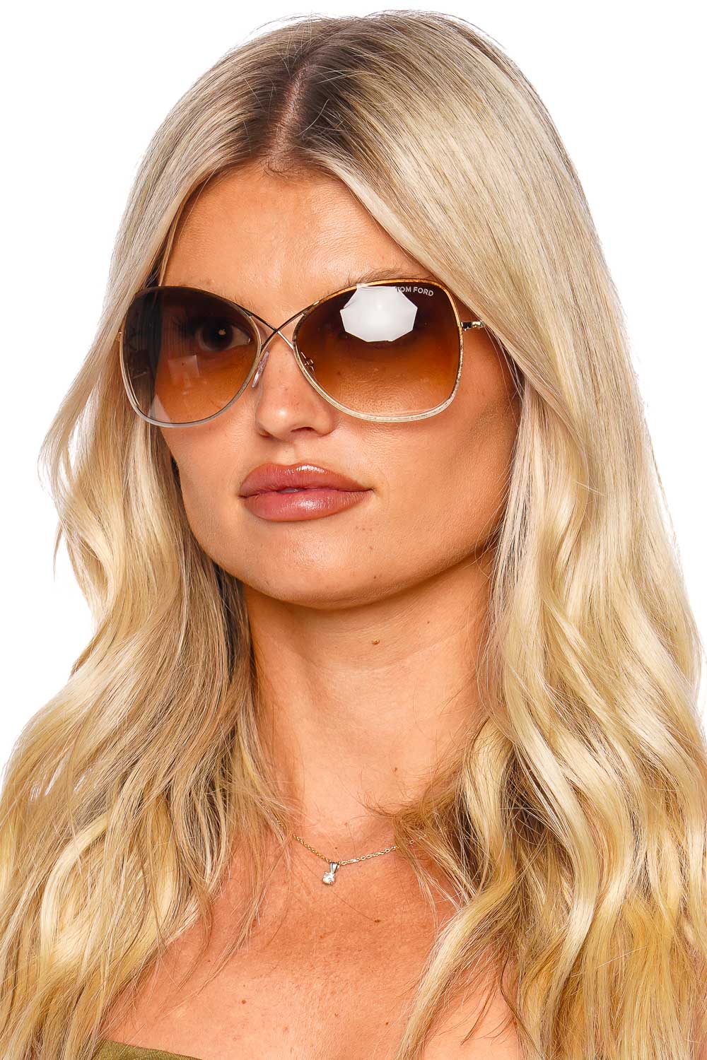 Tom Ford Eyewear FT0250 Shiny Rose Gold Sunglasses FT0250 Dark Brown Gradient