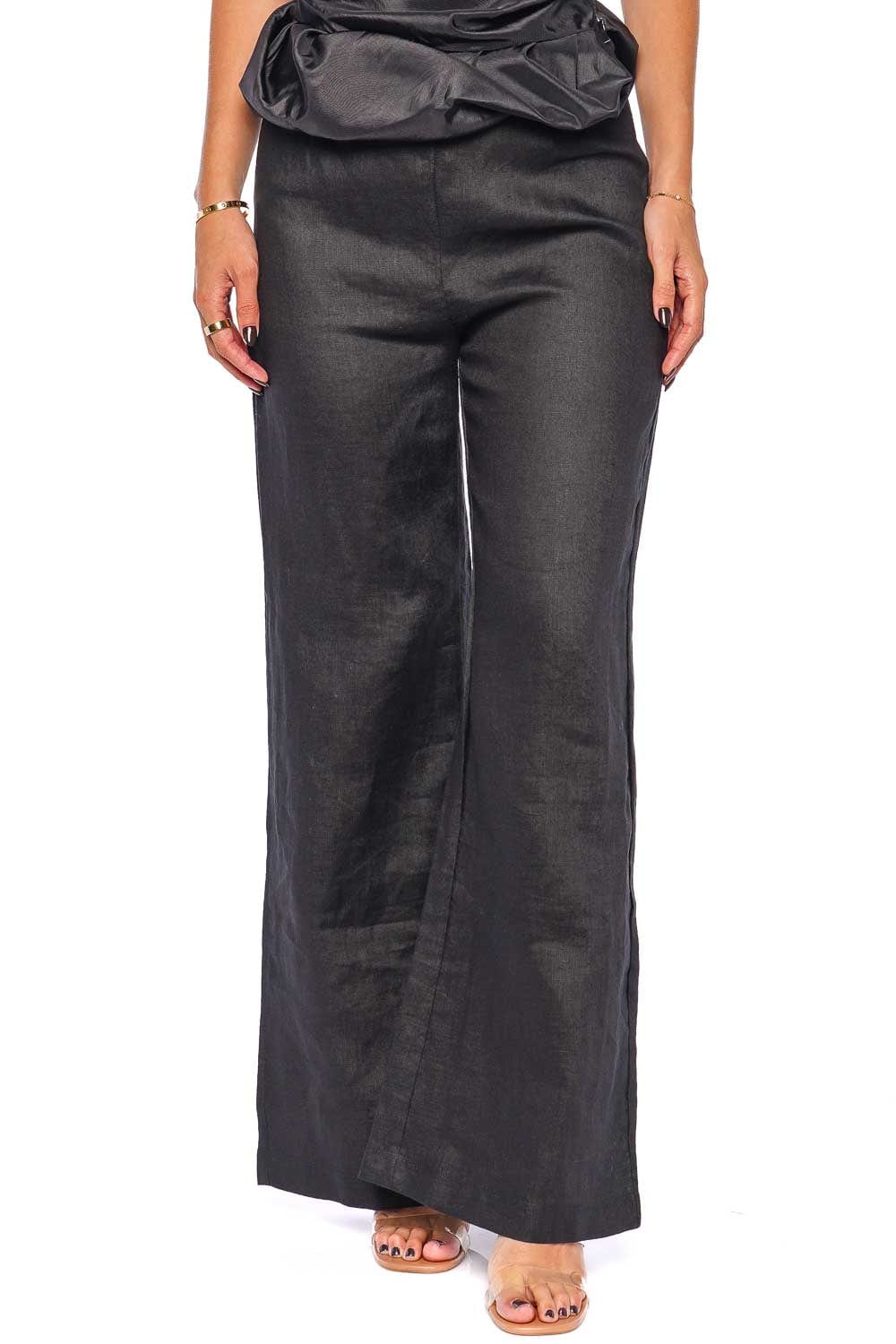 Faithfull The Brand Arto Black Linen Wide Leg Pants
