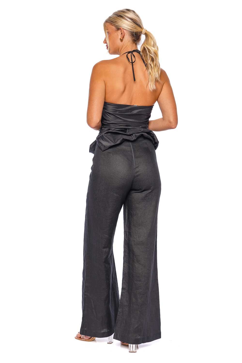 Faithfull The Brand Arto Black Linen Wide Leg Pants