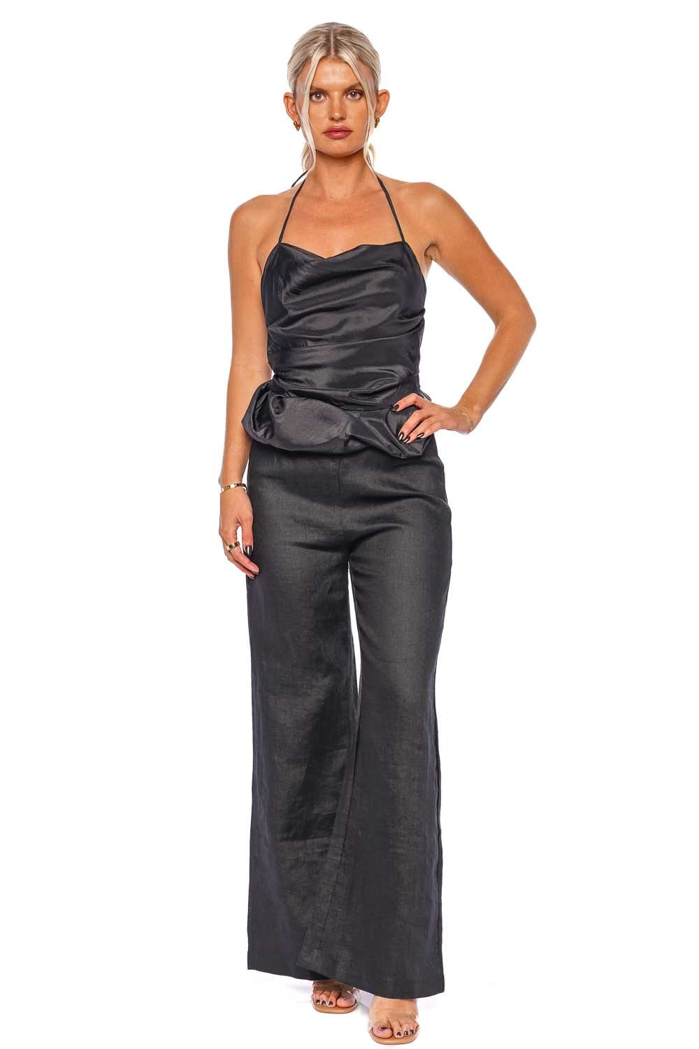 Faithfull The Brand Arto Black Linen Wide Leg Pants