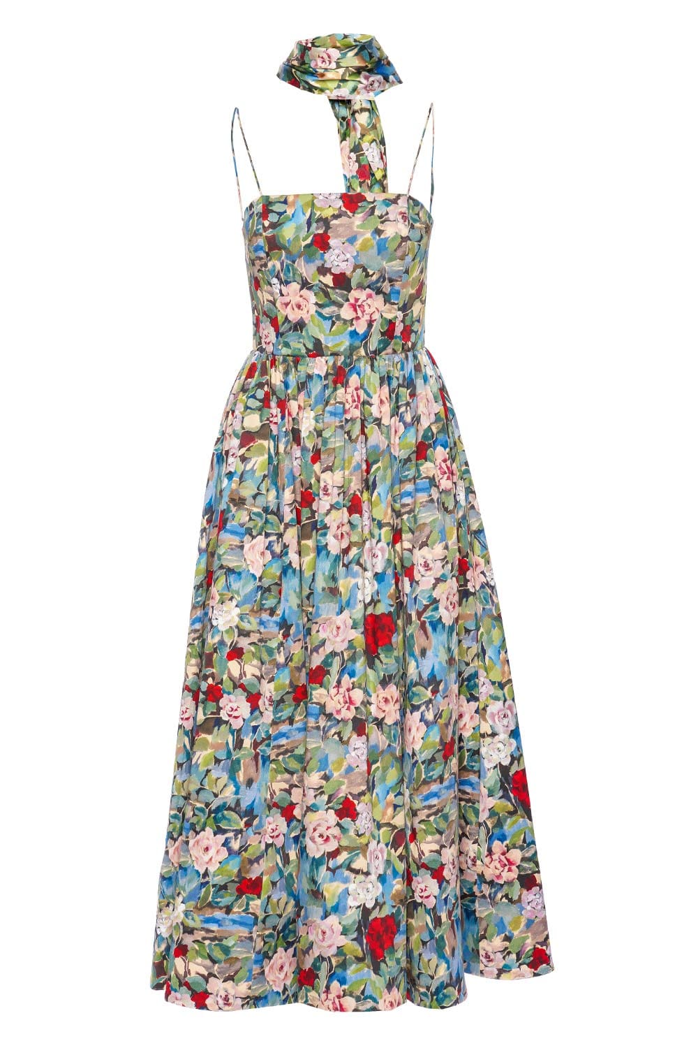 Glynis Spaghetti Strap Scarf Midi Dress In Breeze Floral