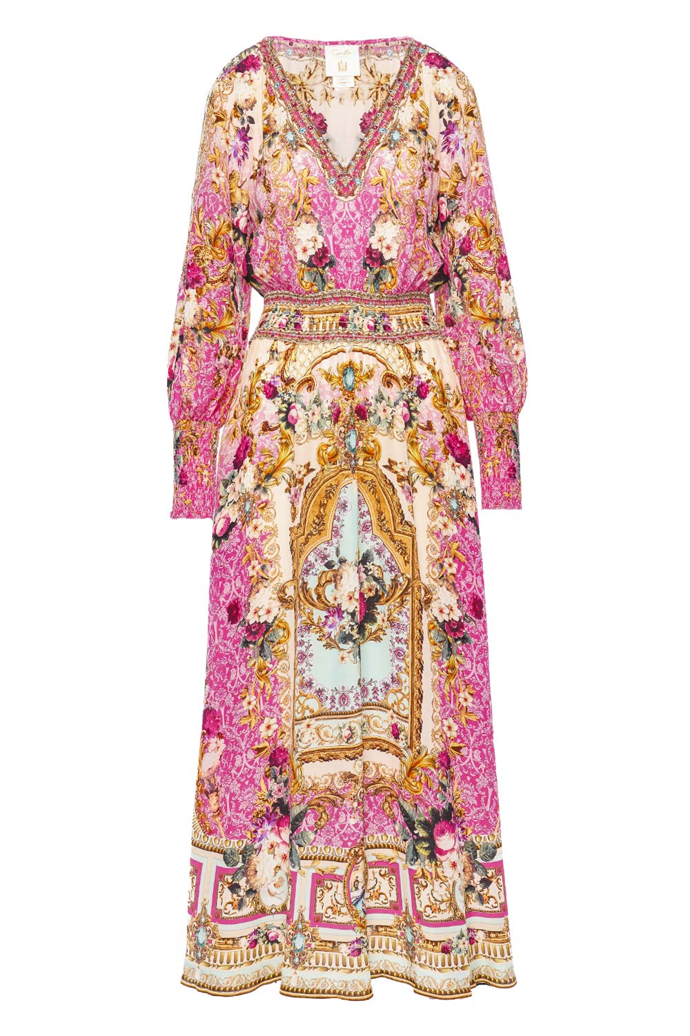 Camilla Call of the Canal Shirred Long Sleeve Maxi Dress