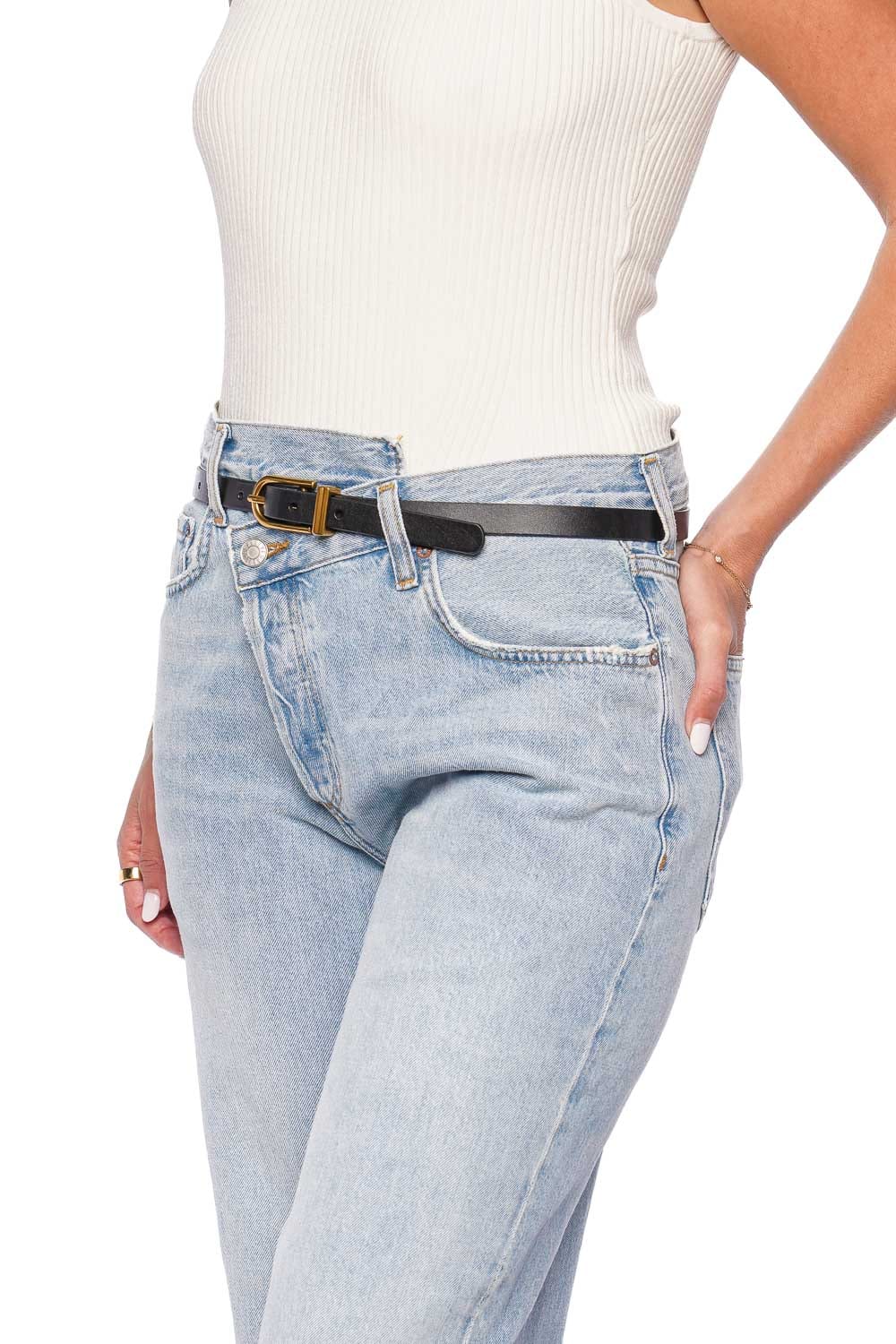 FRAME Black Petite Simple Art Deco Leather Belt