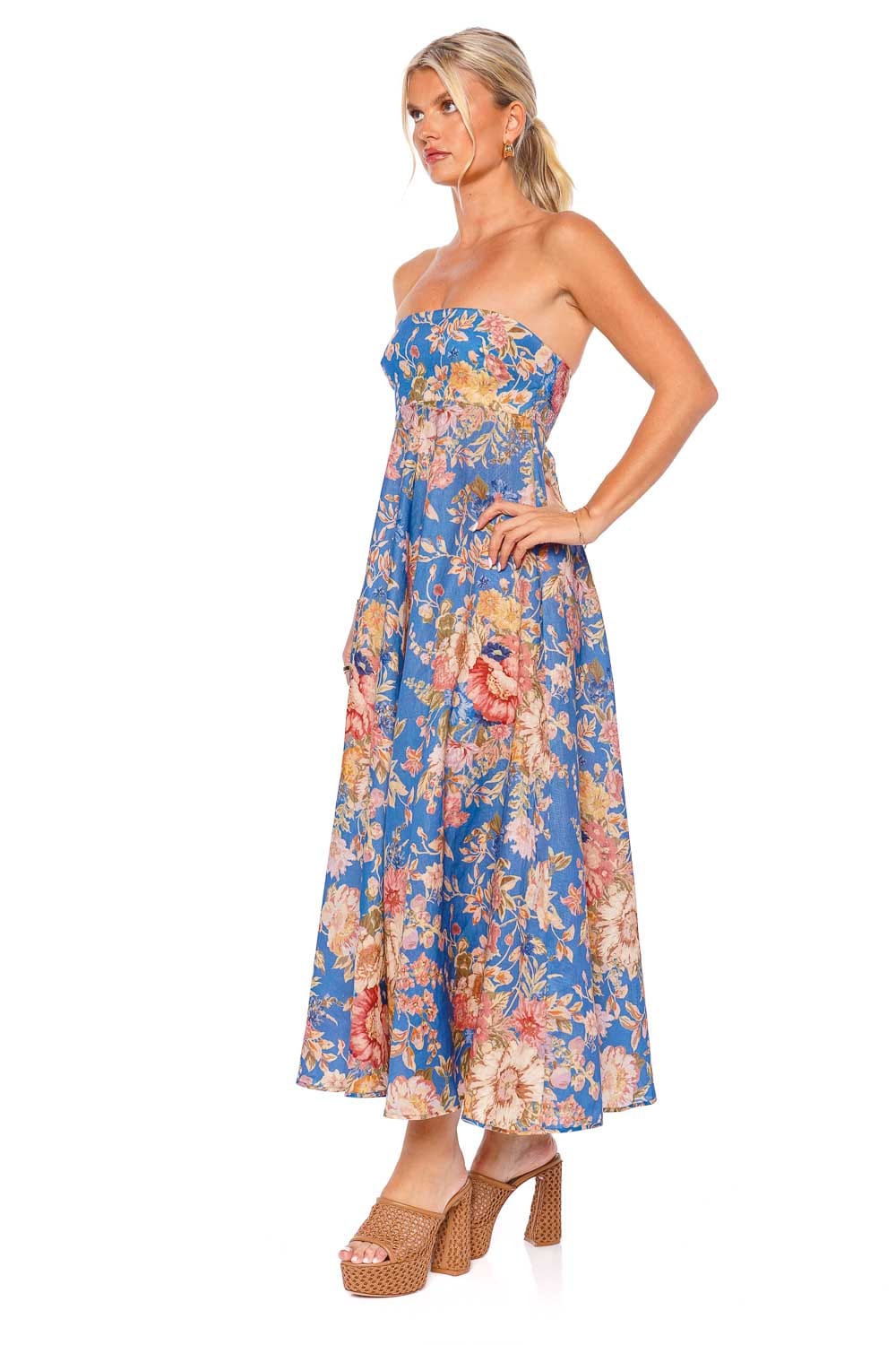 ZIMMERMANN August Bandeau Midi Dress 1982DRS242 Dusty Blue Floral