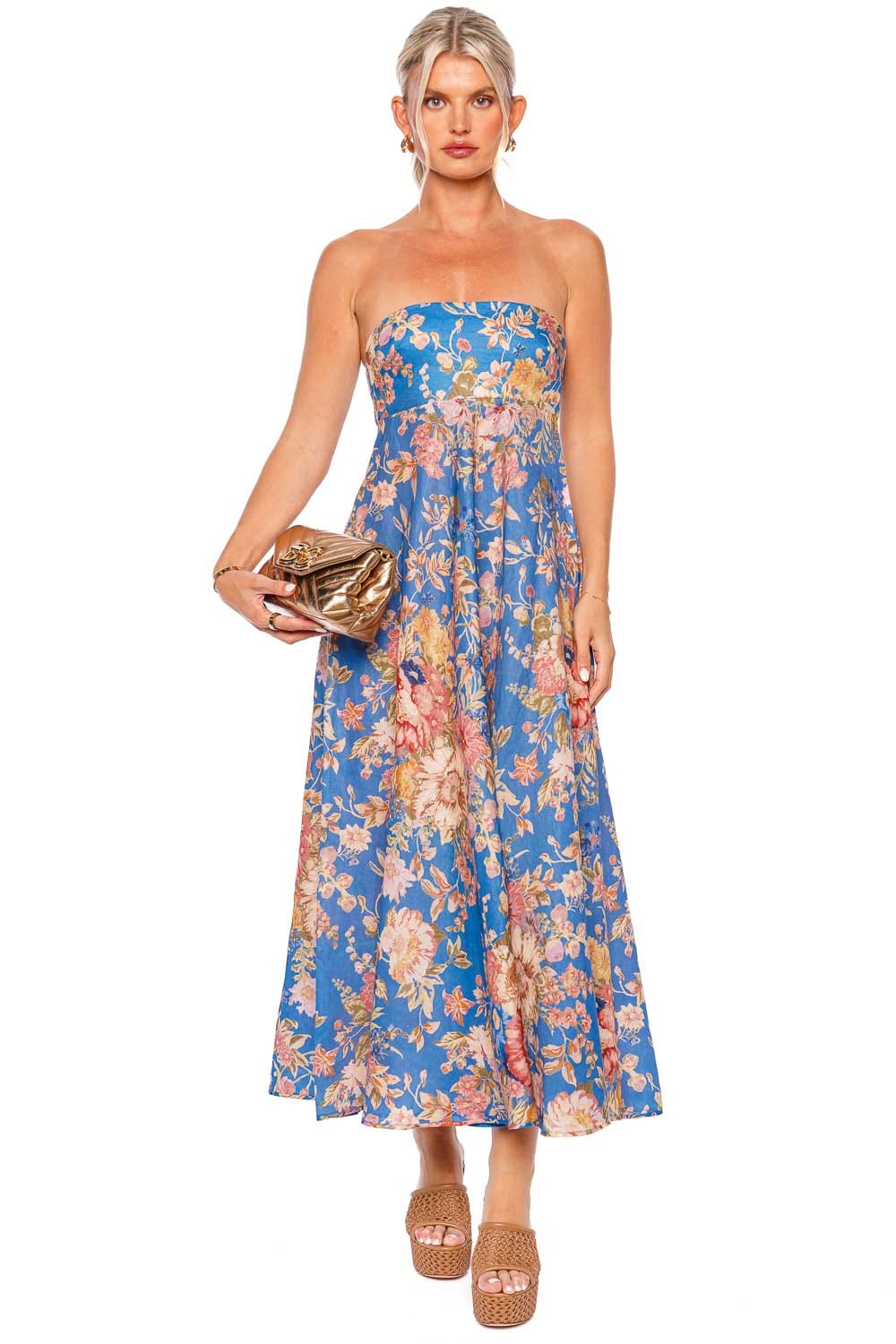 ZIMMERMANN August Bandeau Midi Dress 1982DRS242 Dusty Blue Floral