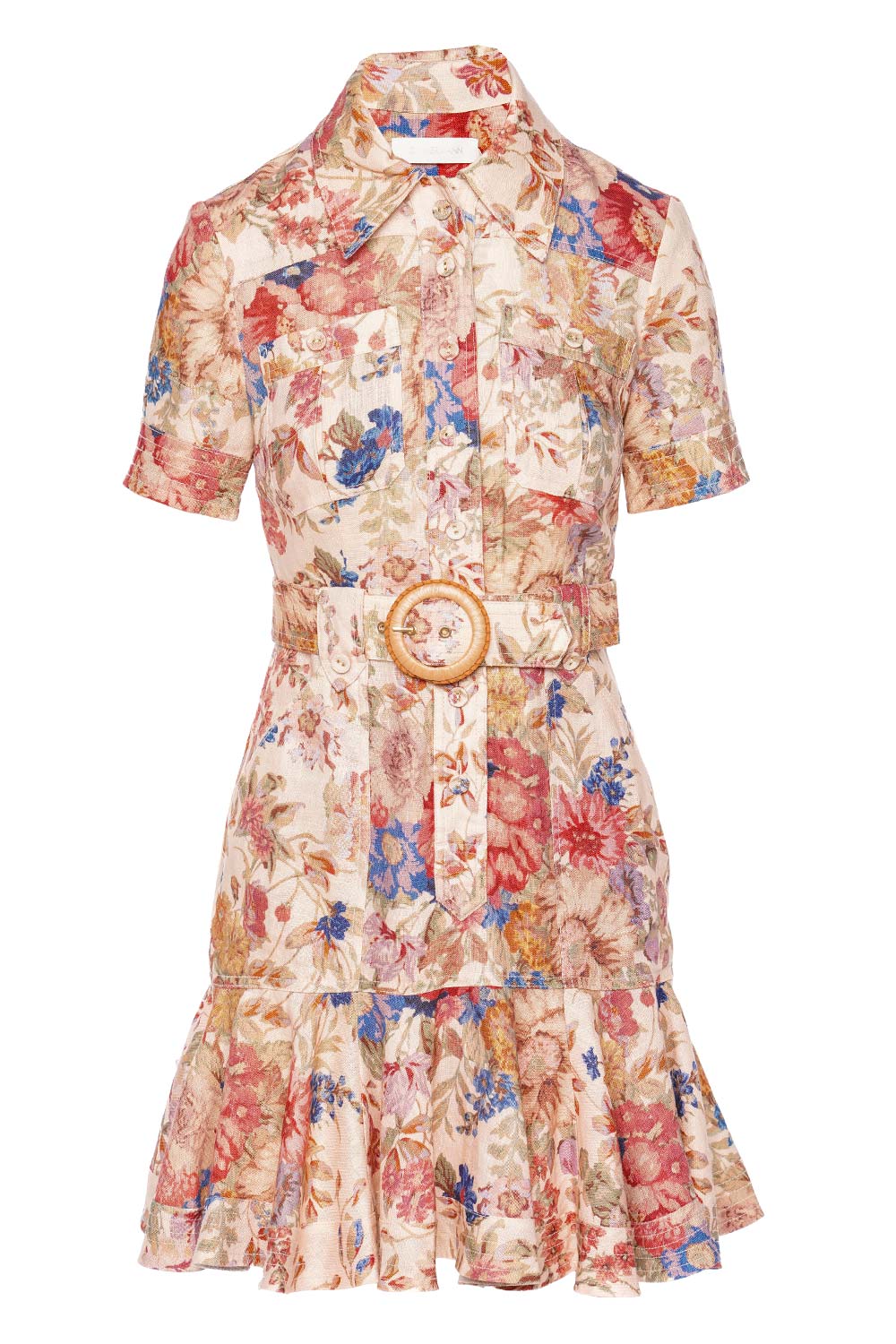 ZIMMERMANN August Cream Floral Belted Mini Dress