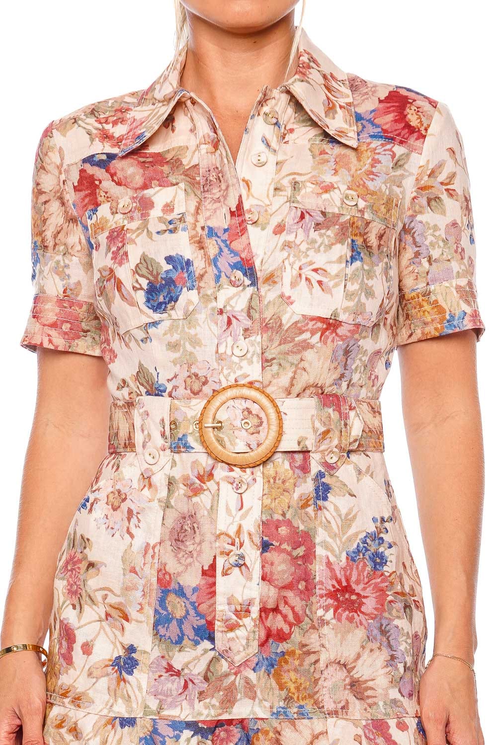 ZIMMERMANN August Belted Mini Dress 9369DRS242 Cream Floral
