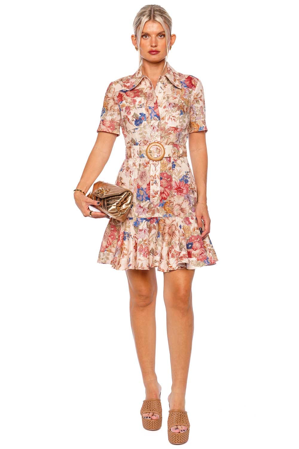 ZIMMERMANN August Belted Mini Dress 9369DRS242 Cream Floral