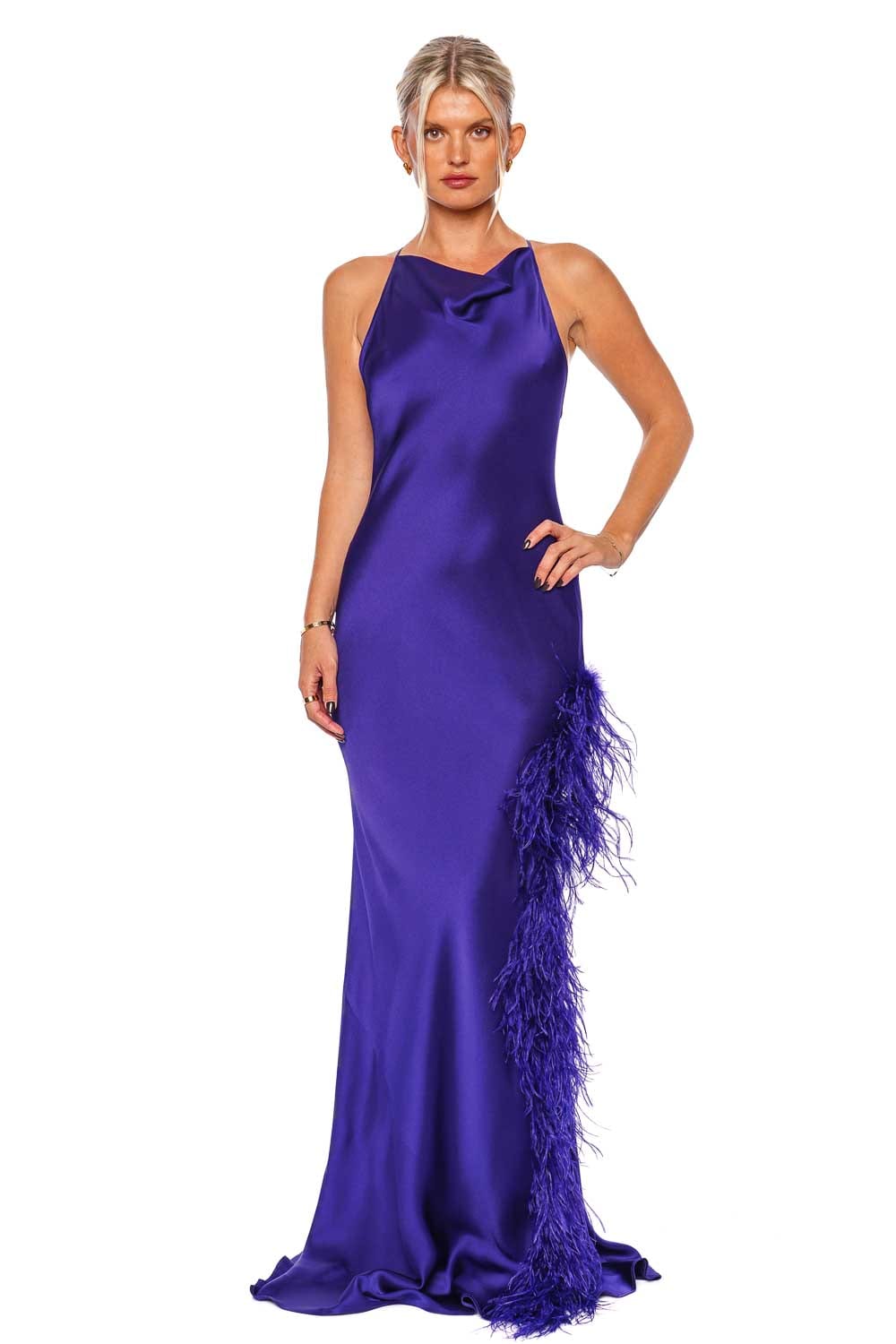 LAPOINTE Doubleface Satin Halter Cowl Neck Gown W Os R4243117AJA Violet