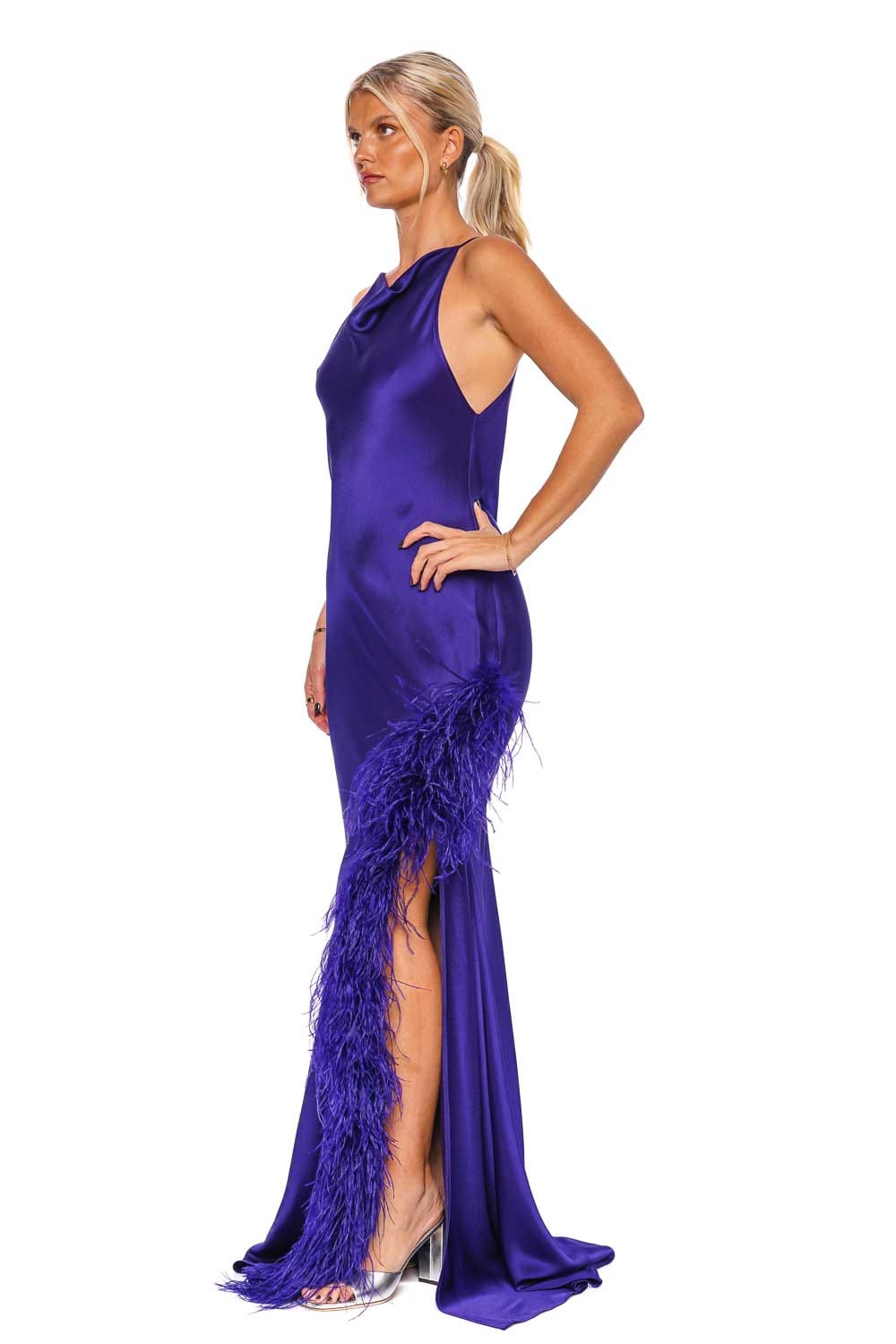 LAPOINTE Doubleface Satin Halter Cowl Neck Gown W Os R4243117AJA Violet