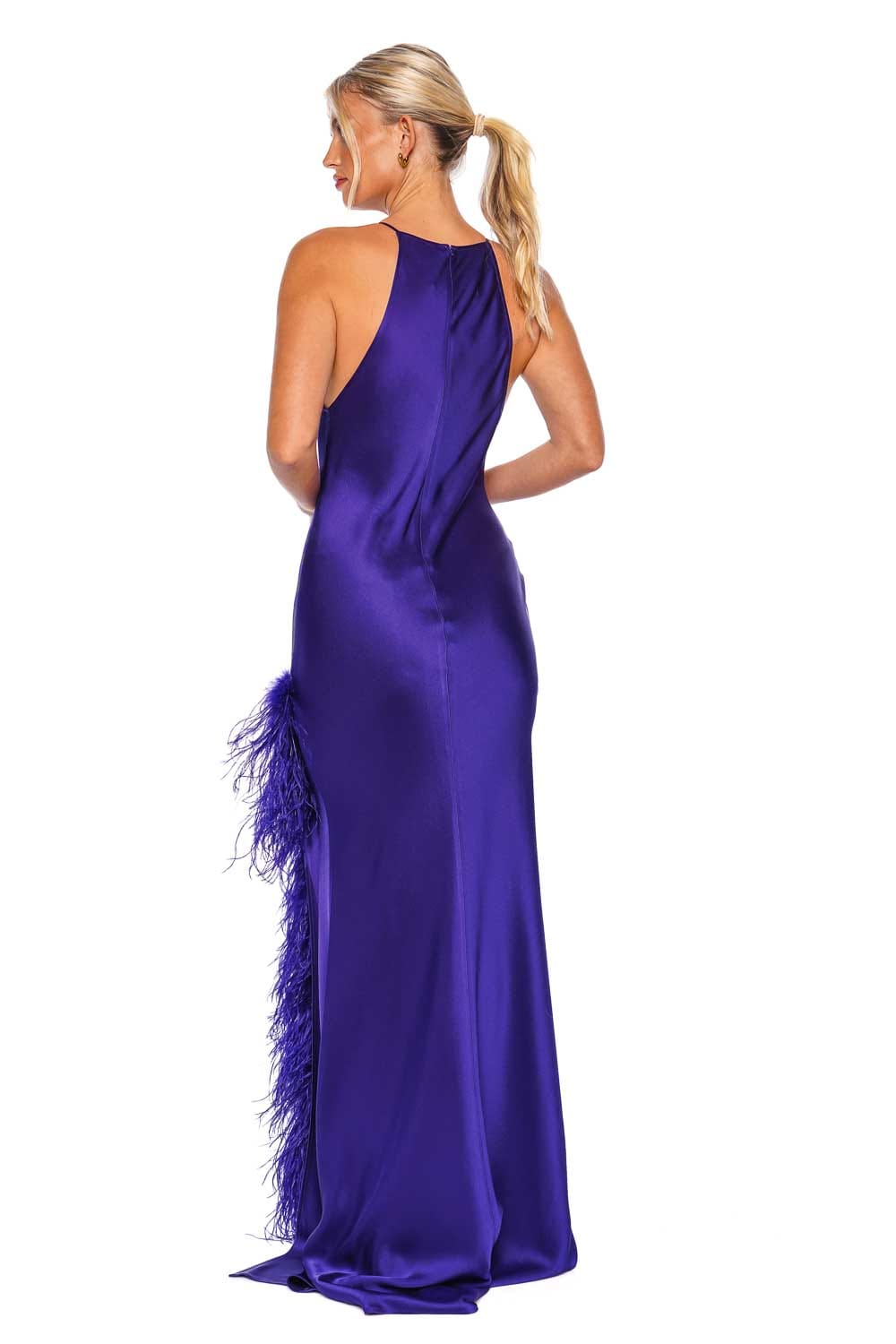 LAPOINTE Doubleface Satin Halter Cowl Neck Gown W Os R4243117AJA Violet