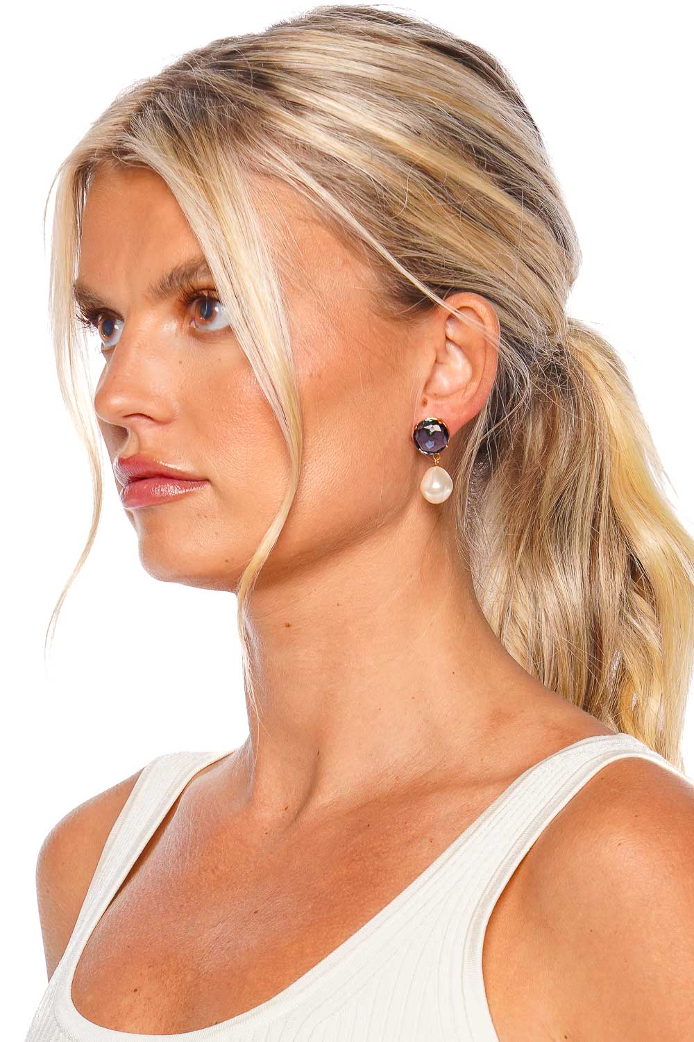 Jennifer Behr Tabitha Sapphire Crystal & Pearl Drop Earrings