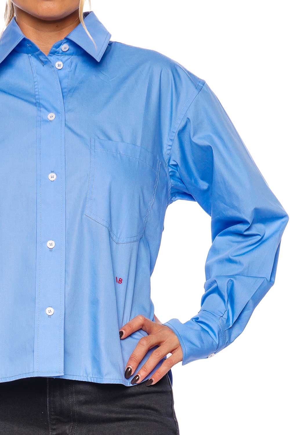 Victoria Beckham Cropped Long Sleeve Shirt 1124WSH005238A OXFORD BLUE