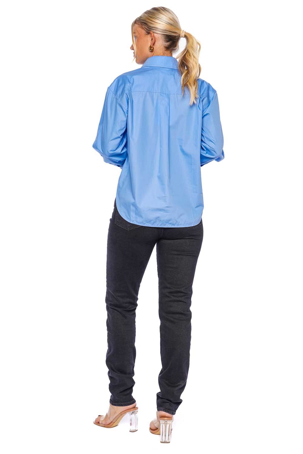 Victoria Beckham Cropped Long Sleeve Shirt 1124WSH005238A OXFORD BLUE