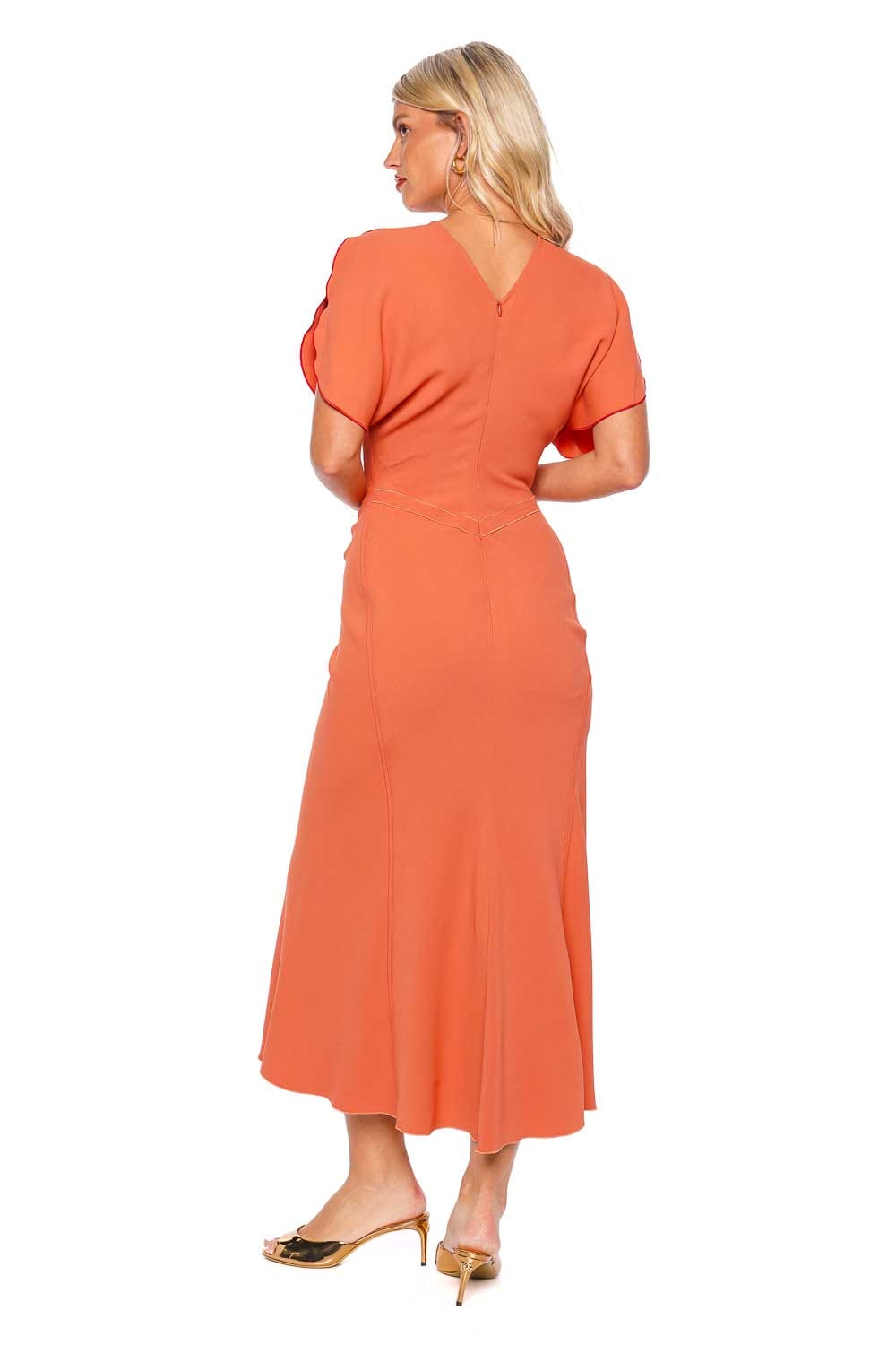 Victoria Beckham Gathered Waist Midi Dress 1124WDR005227A Papaya