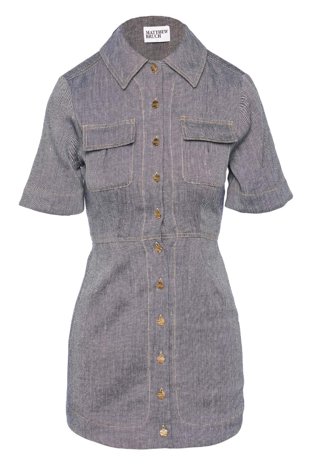 Matthew Bruch Cargo Button Up Mini Shirt Dress 24RES1083 D Denim